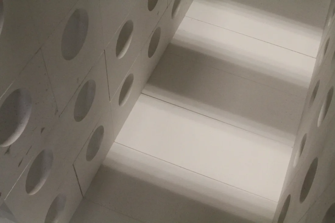 View along the top of a precast tunnel wall on a furnace floor