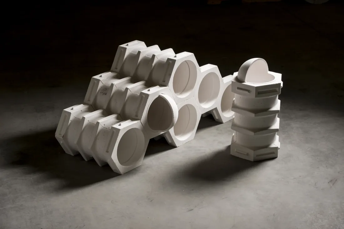 Hexagonal ceramic blocks with angled openings