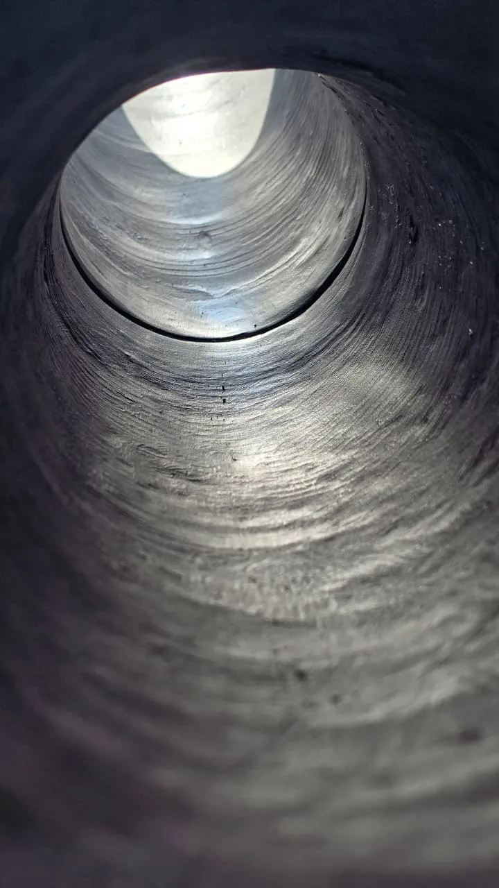 View into a ceramic lined pipe, smooth one piece bore