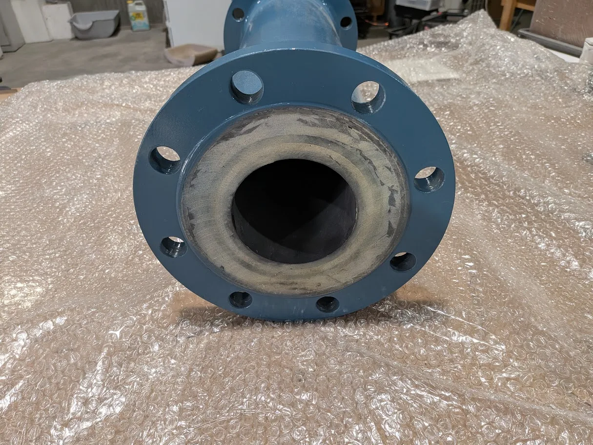 End view of a lined pipe with the ceramic ring inside the flange