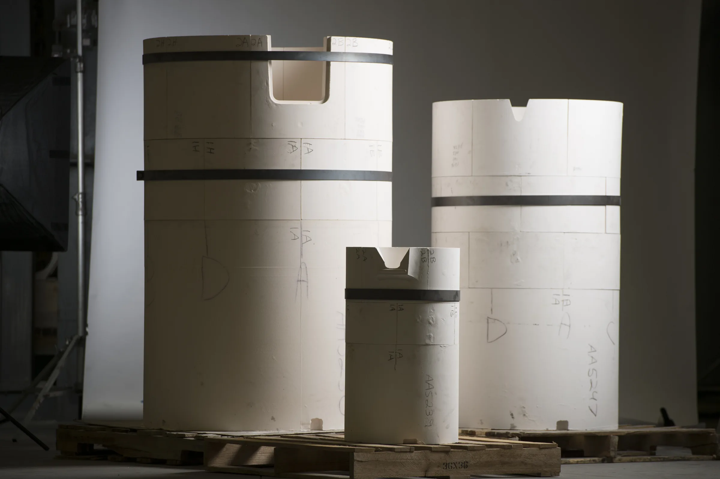 Sections of a segmented crucible lining